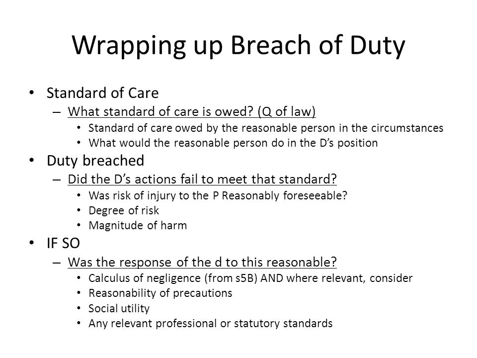Breach duty of care in nursing